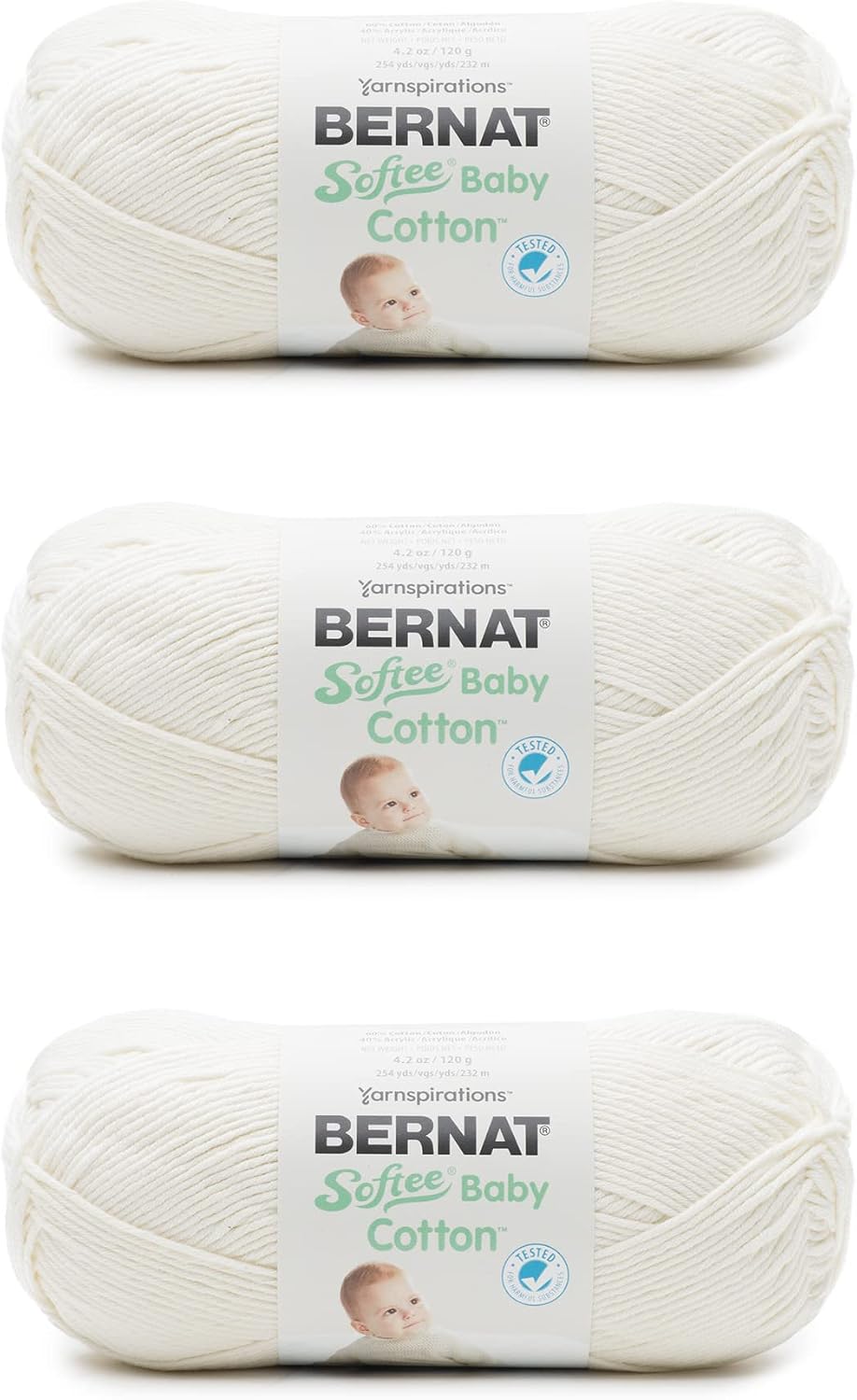 Bernat Softee Baby Cotton Yarn for Crocheting Soft, Cotton, 3-Pack