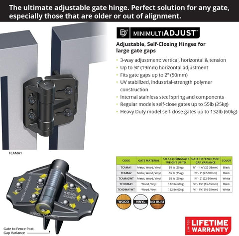 D&D TCAMA1 TruClose Mult-Adjust Gate Hinge Square Gates, Black, 2 pcs