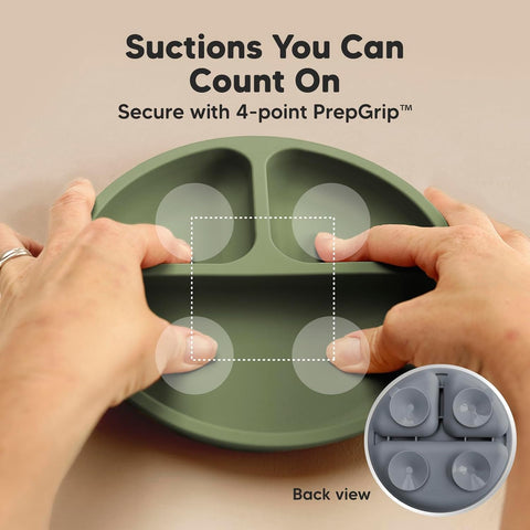KeaBabies Suction Plates with Lids for Baby, 3pk, BPA-Free Silicone, Slate
