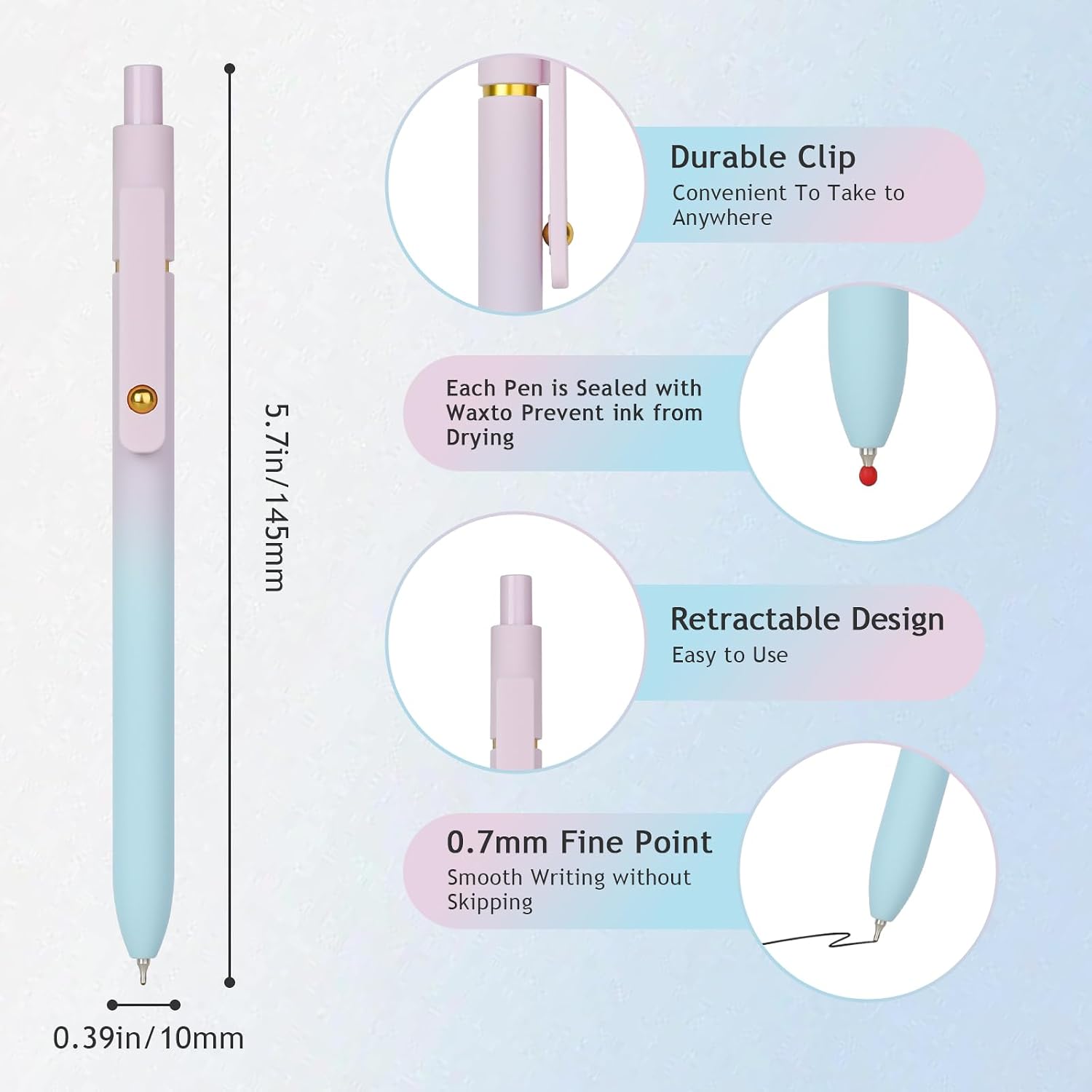Ddaowanx Gel Pens,6 Pcs 0.7mm Retractable Quick Dry Black Ink Pens