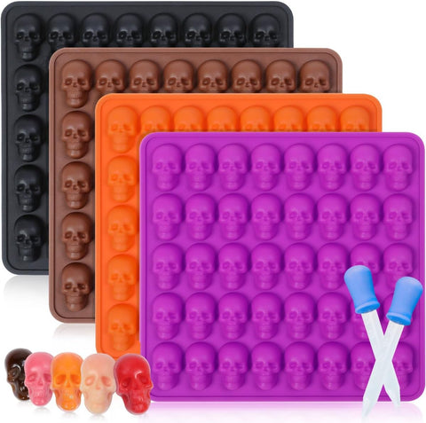 Skull Silicone Molds, Halloween Gummy Chocolate Molds 4 Pcs Mini Skull Mold
