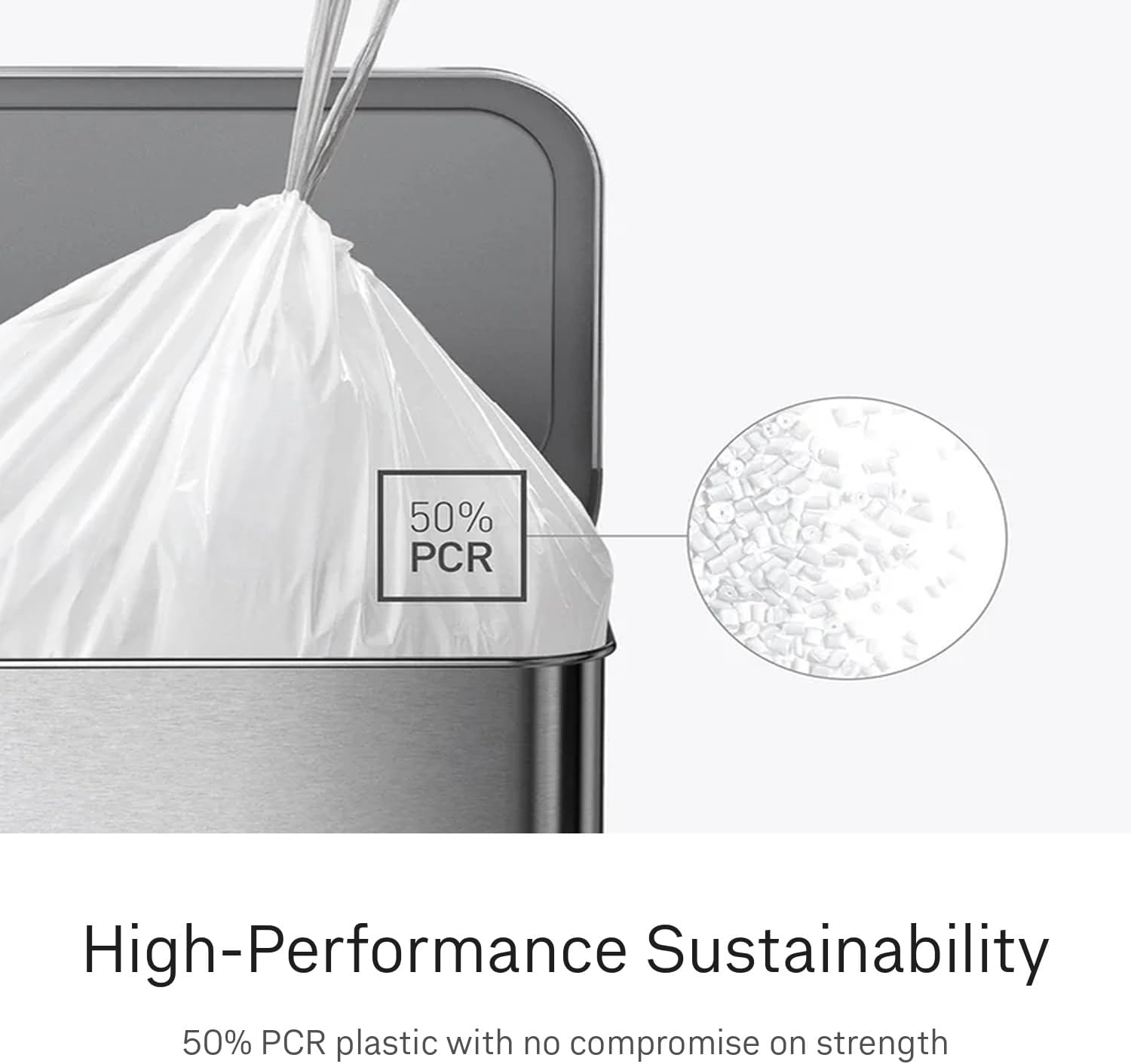 simplehuman Code G 200 Count Custom Fit Liners, Drawstring Kitchen Trash Bags, One-by-One Mess-Free Dispense, Extra Thick & Double Seamed, 50% PCR Plastic, 30 Liter / 8 Gallon, White
