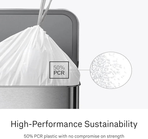 simplehuman Code G 200 Count Custom Fit Liners, Drawstring Kitchen Trash Bags, One-by-One Mess-Free Dispense, Extra Thick & Double Seamed, 50% PCR Plastic, 30 Liter / 8 Gallon, White