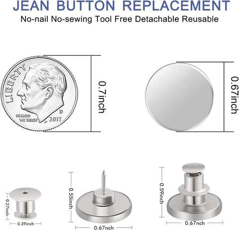 Ceryvop 12 Sets Buttons Pins for Jeans, No-Sew Replacement Jean Buttons for Loose Pants Tightener for Too Big