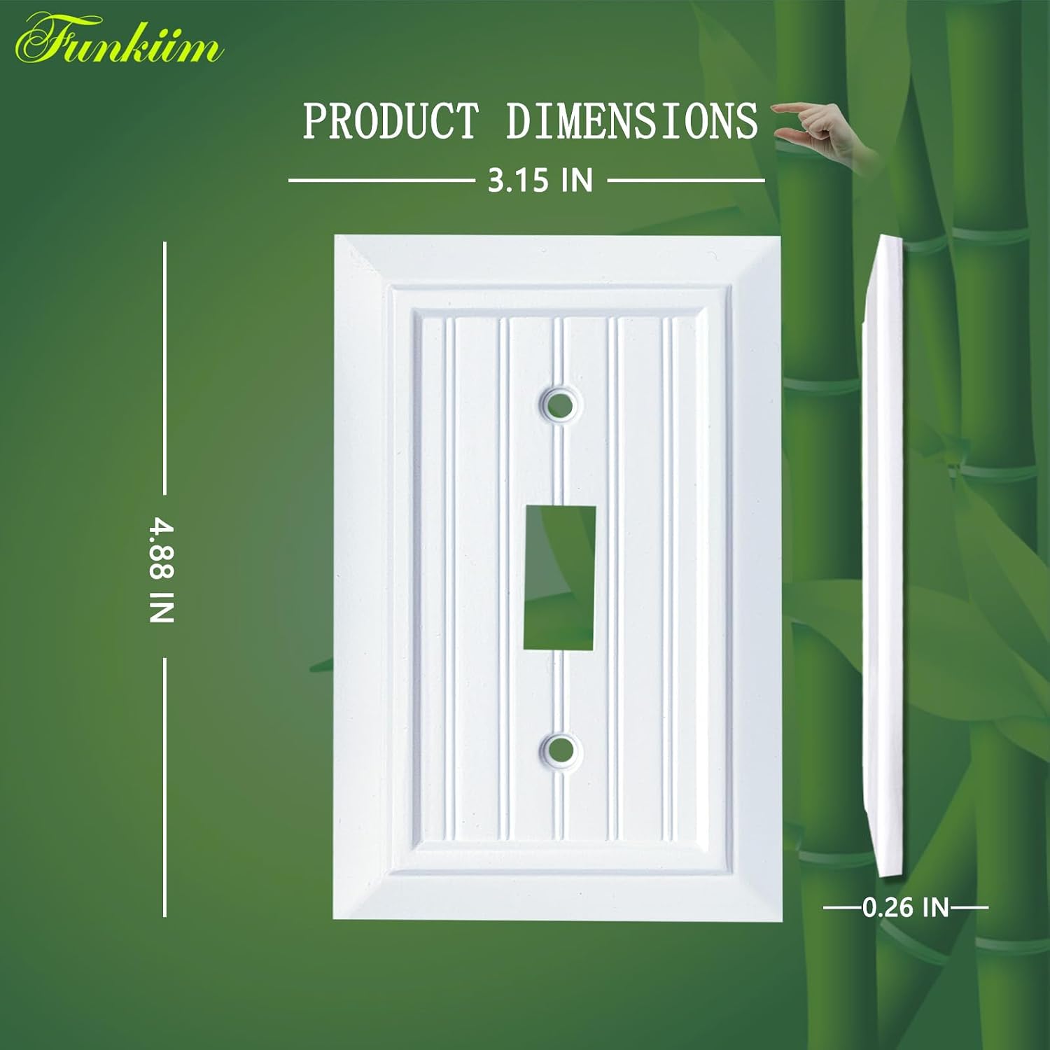 Pure White Classic Beadboard Wall Plates,Light Switch Covers,Electrical Outlet Covers, Switch Plates of Various Combination, Nature Bamboo Fiber Wall plate (1 Gang Toggle 4 Pack)