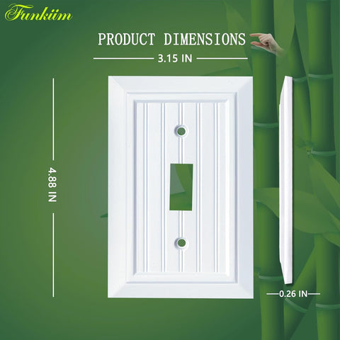 Pure White Classic Beadboard Wall Plates,Light Switch Covers,Electrical Outlet Covers, Switch Plates of Various Combination, Nature Bamboo Fiber Wall plate (1 Gang Toggle 4 Pack)