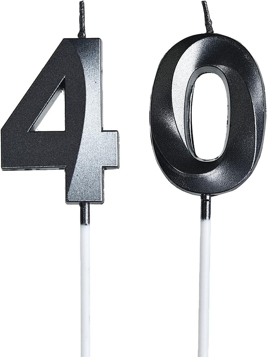 Bailym Black 40th Birthday Candles, Number 40 Cake Topper for Birthday Decorations Party Decoration