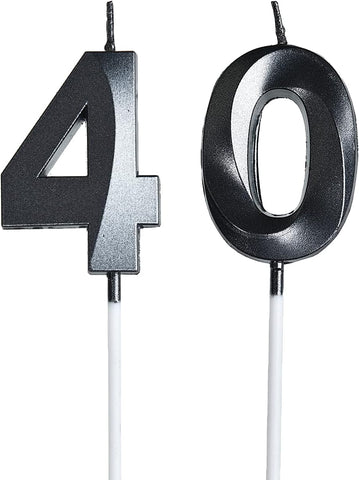 Bailym Black 40th Birthday Candles, Number 40 Cake Topper for Birthday Decorations Party Decoration