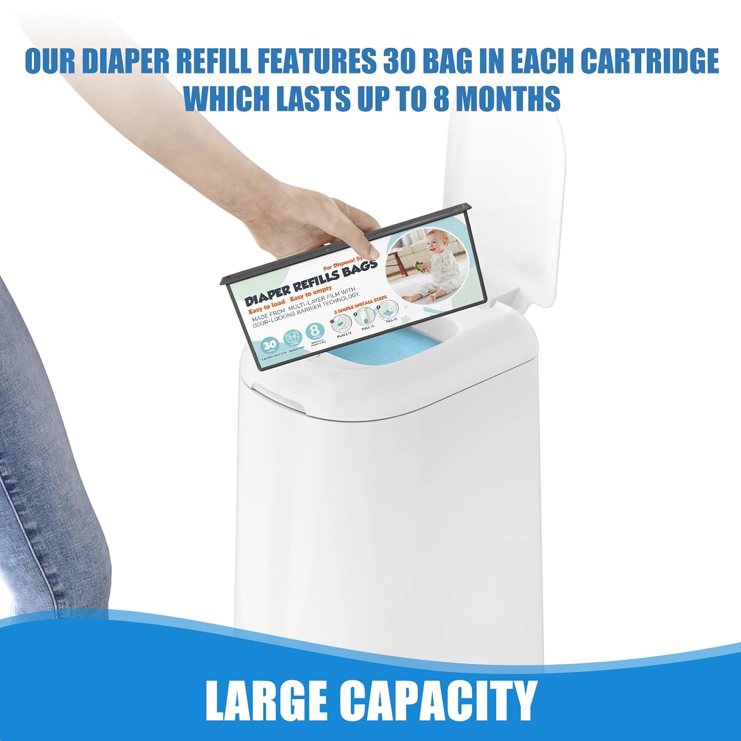 Diaper Pail Refills Bags with 30 Bags Compatible with Genie Easy Roll Signature and Platinum Diaper Pails, 7-Layer Odor-Barrier Technology, 2 Pack (60 Bags)