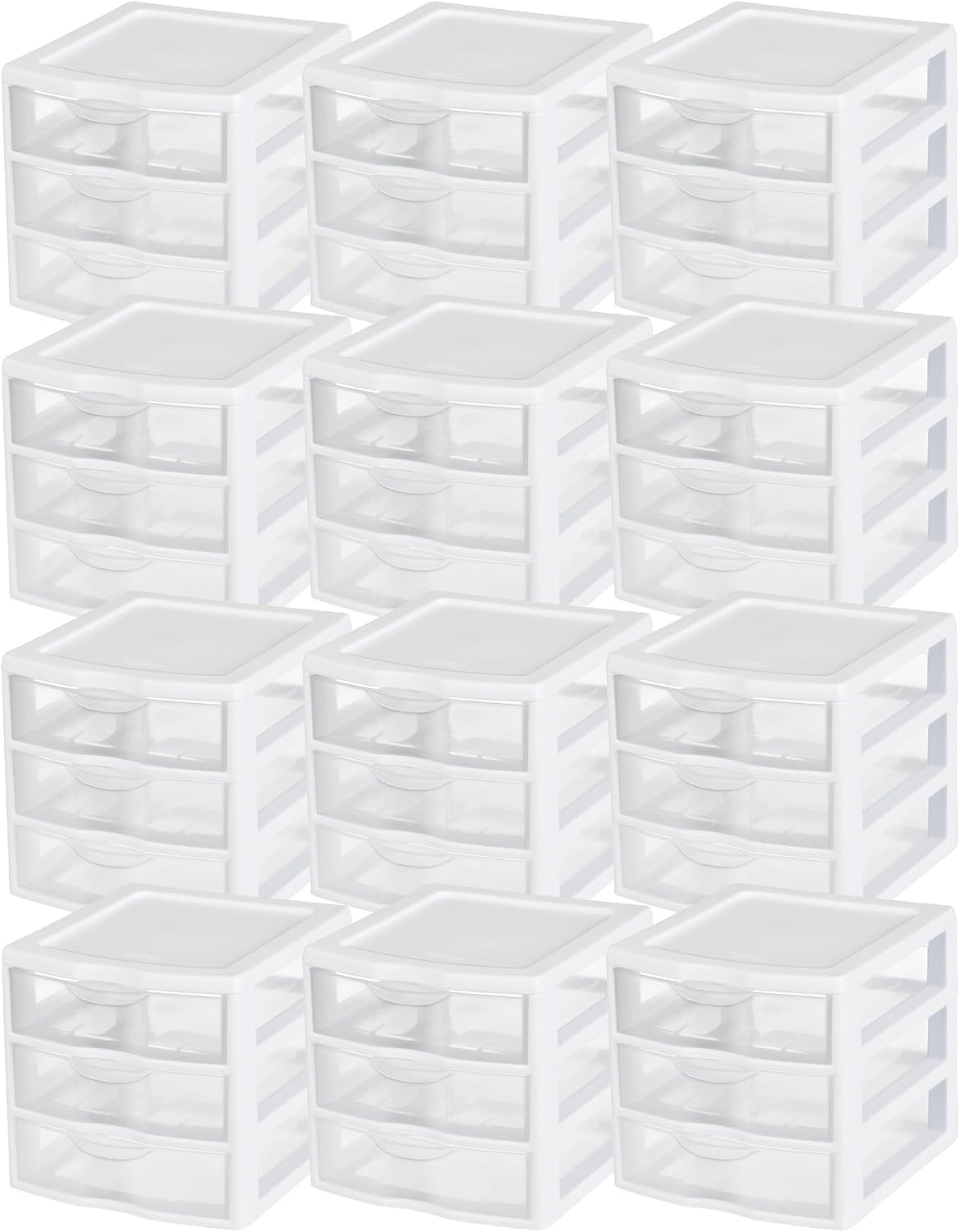 Sterilite Clearview 3-Drawer Cart Small Plastic Storage Organizer, 12-Pack