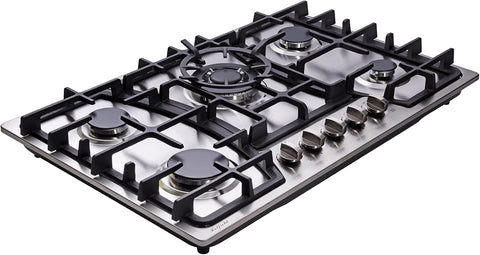 30 Inch Gas Cooktop Stainless Steel 5 Burners Stovetop Dual Fuel Gas Hob NG/LPG Convertible Gas Cooktop HF57013 Stainless Steel