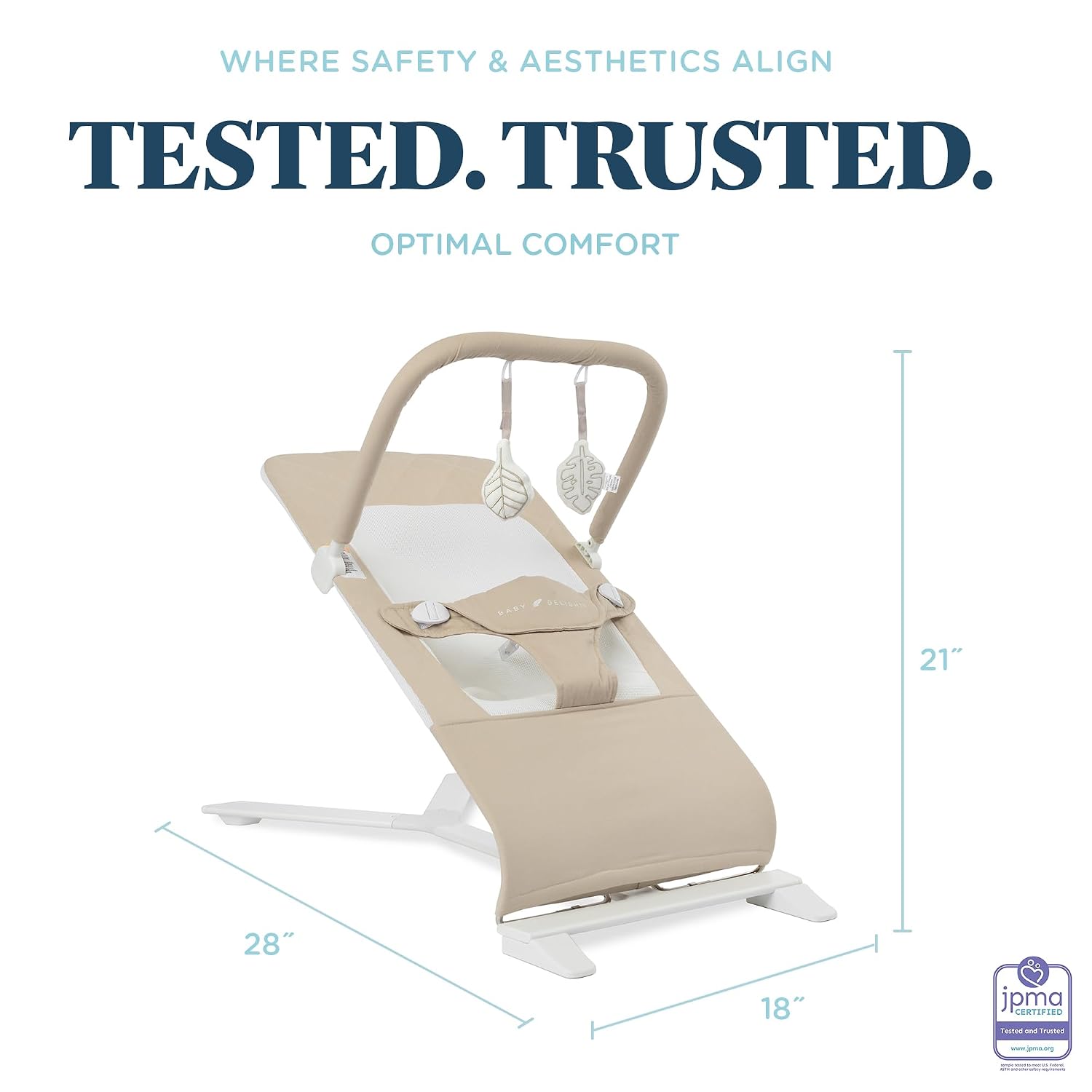 Baby Delight Alpine Deluxe Portable Bouncer, Infant, 0-6 Months, 100% GOTS Certified Cotton Fabrics, Organic Oat