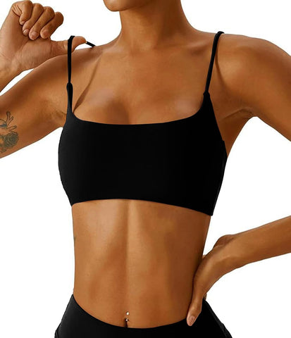 Comper Women's Sports Bra with Thin Straps Stretchy Wirefree Workout Bras Lightweight Workouts Bralette with Removable Pads
