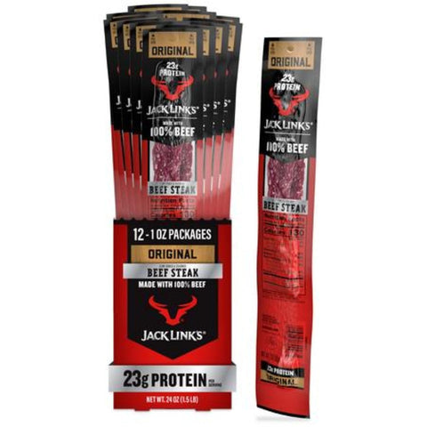 Jack Link's Beef Steak, Original - Protein Snacks, Jerky Meat Snack with 23g of Protein, Made with 100% Beef, Individually Wrapped Bulk Snack Pack, Keto Friendly - 2 Oz. (12 Count)