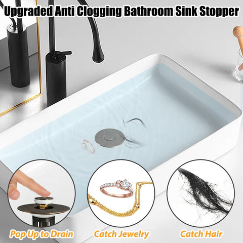 Anlige 3 in 1 Pop Up Bathroom Sink Stopper, Bathroom Sink Drain Strainer