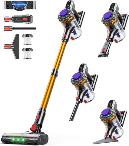 Cordless Vacuum Cleaner, 600W 50KPA Vacuum Cleaners for Home, 65Mins Stick Vacuum Cordless with Self-Standing, LED Display & Anti-Tangle, Lightweight Wireless Vacuum for Pet Hair/Carpets/Floors