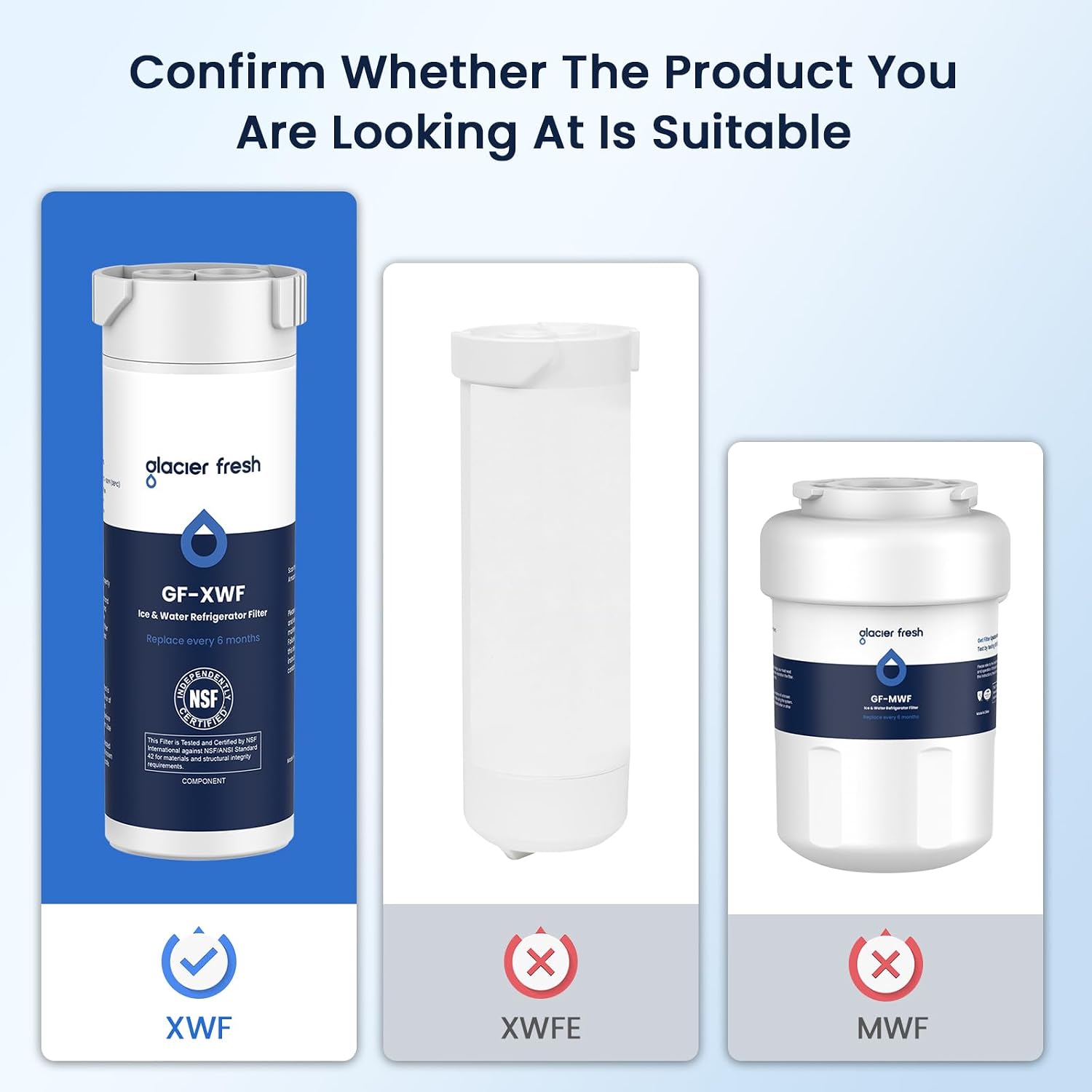 GLACIER FRESH XWF Replacement for GE XWF Refrigerator Water Filter 2 Pack