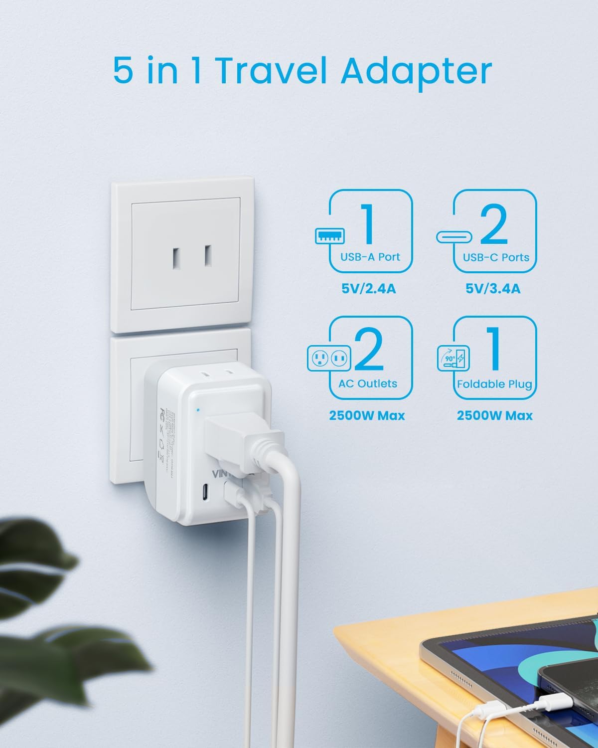 VINTAR US to Japan Plug Adapter, 2 Pack Foldable Japan Outlet Adapter