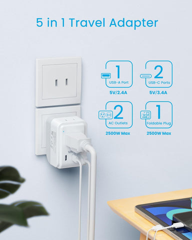 VINTAR US to Japan Plug Adapter, 2 Pack Foldable Japan Outlet Adapter