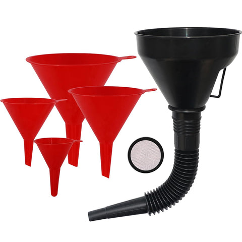 Plastic Oil Funnels for Automotive Use Set of 5, Large Flexible Fuel Funnel with Long Hose for Gas Transfer,Wide Mouth Gasoline Funnels for Cars Boat Canning and Bottle
