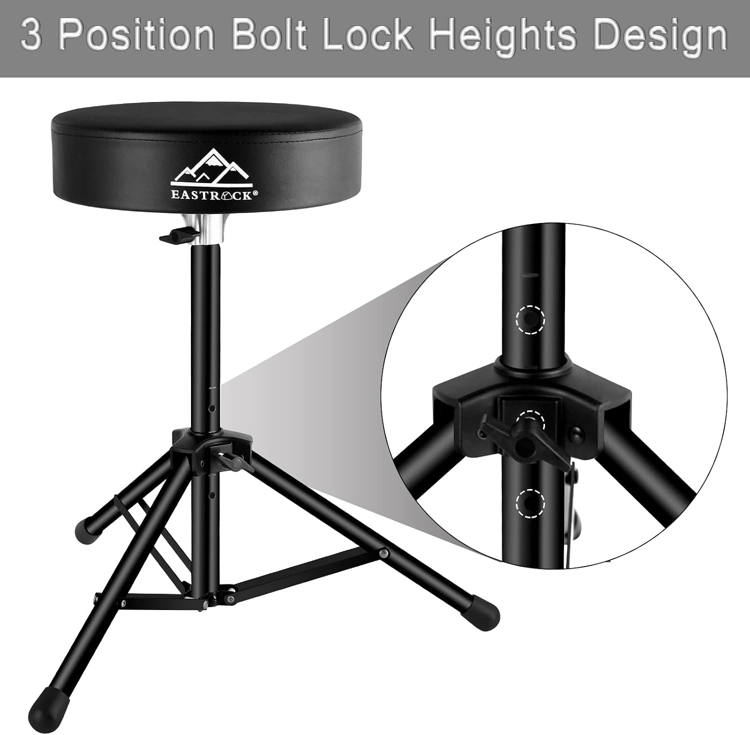 EASTROCK Drum Throne,Padded Drum Seat Drumming Stools with Anti-Slip Feet for Adults and Kids Drummers (Black Upgrade)