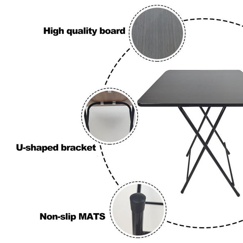 Folding Dining Table Small Portable Square Coffee Table,Heavy Duty Solid Side Table with Metal Legs Stable Space Saving Computer Desk,Table Diner Tea Coffee for Home Dining Room Black Black