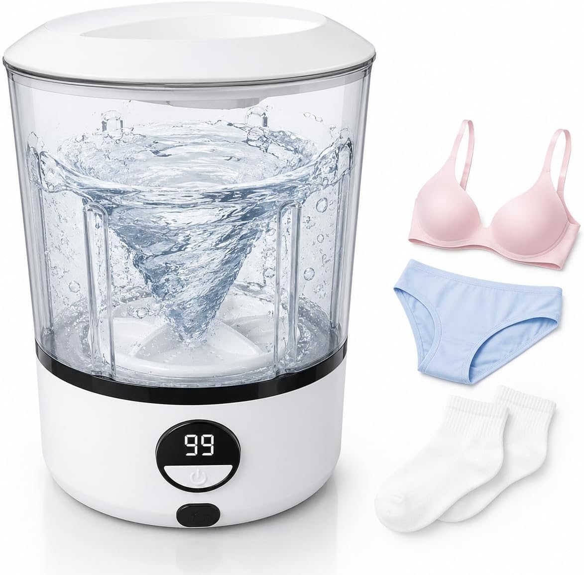 Portable Mini Washing Machine 2L USB Rechargeable Underwear Washer