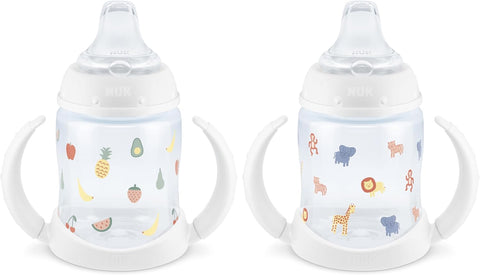 NUK Learner Cup, 6+ Months, Fun Fruits and Animals, Amazon Exclusive Collection, 5 Oz, Pack of 2 – BPA Free, Soft Spout, Spill Proof Sippy Cup