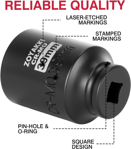 1/2" Drive 39mm Deep 6 Pt CR-MO Metric Impact Socket for Axle Nuts