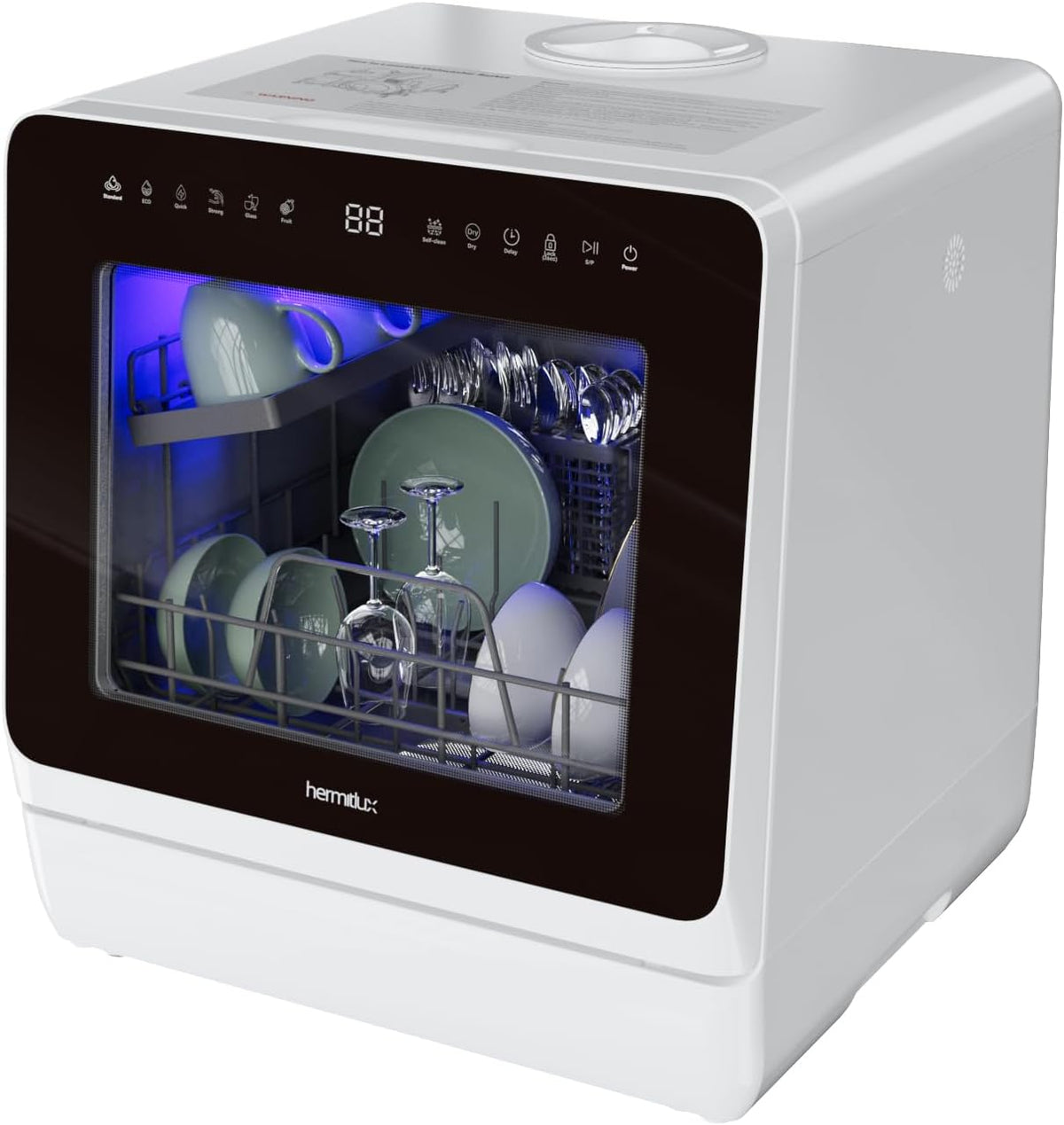 Hermitlux Countertop Dishwasher, 7 Washing Programs Portable Dishwasher