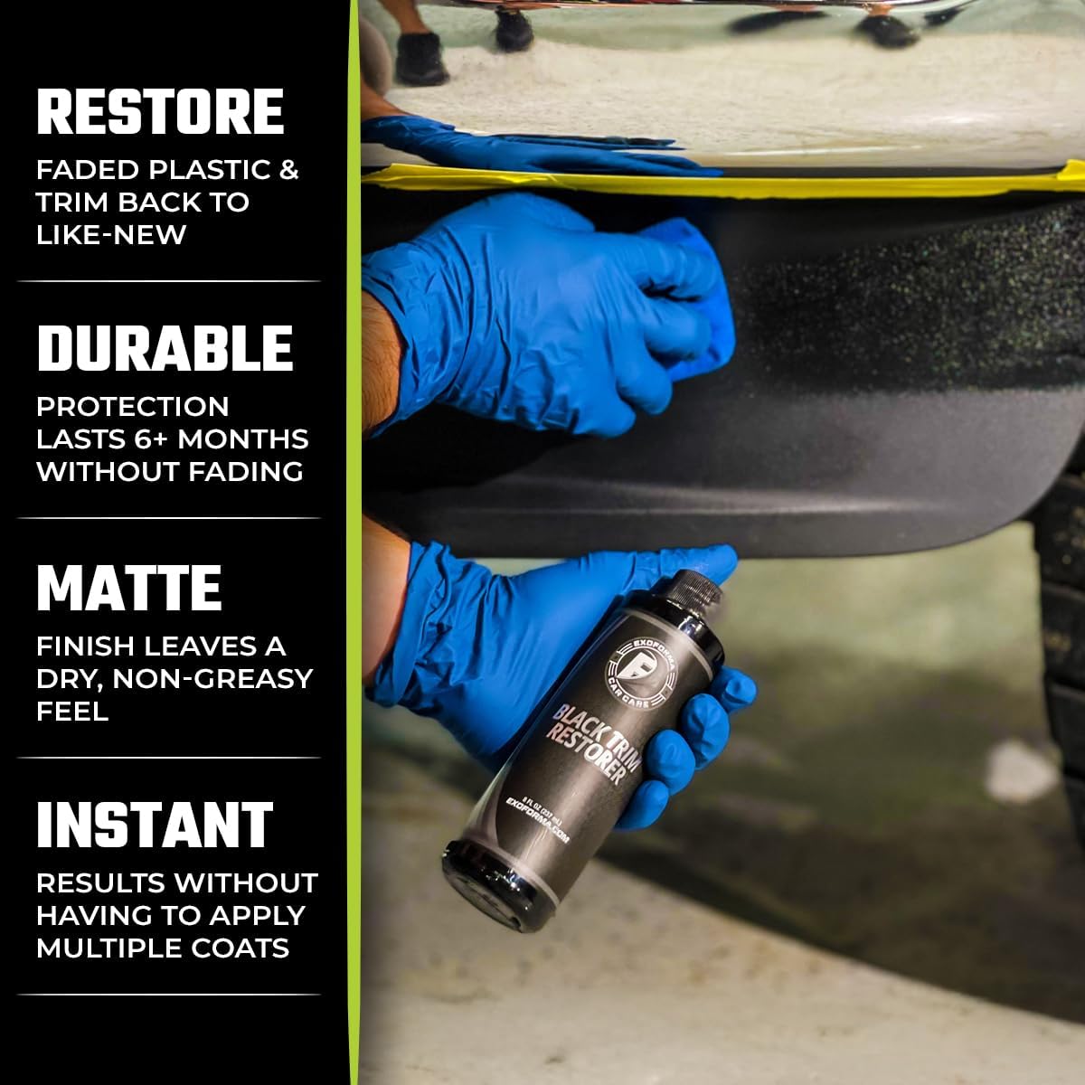 ExoForma Black Trim Restorer - Lasts 6+ Months, Dye Infused Waterproof Plastic Restorer for Cars - Perfect for Faded Bumpers, Trim & Vinyl on Jeeps, Truck Beds, Avalanches & ATVs | 8oz