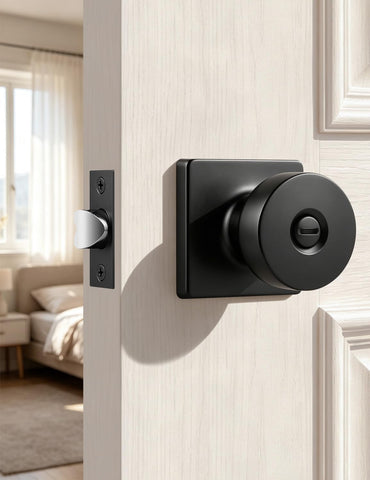 Probrico Bedroom Door Knobs Interior, Privacy Keyless Door Handles for Bedroom or Bathroom, 1 Pack Square Panel Door Knob in Matte Black Finish