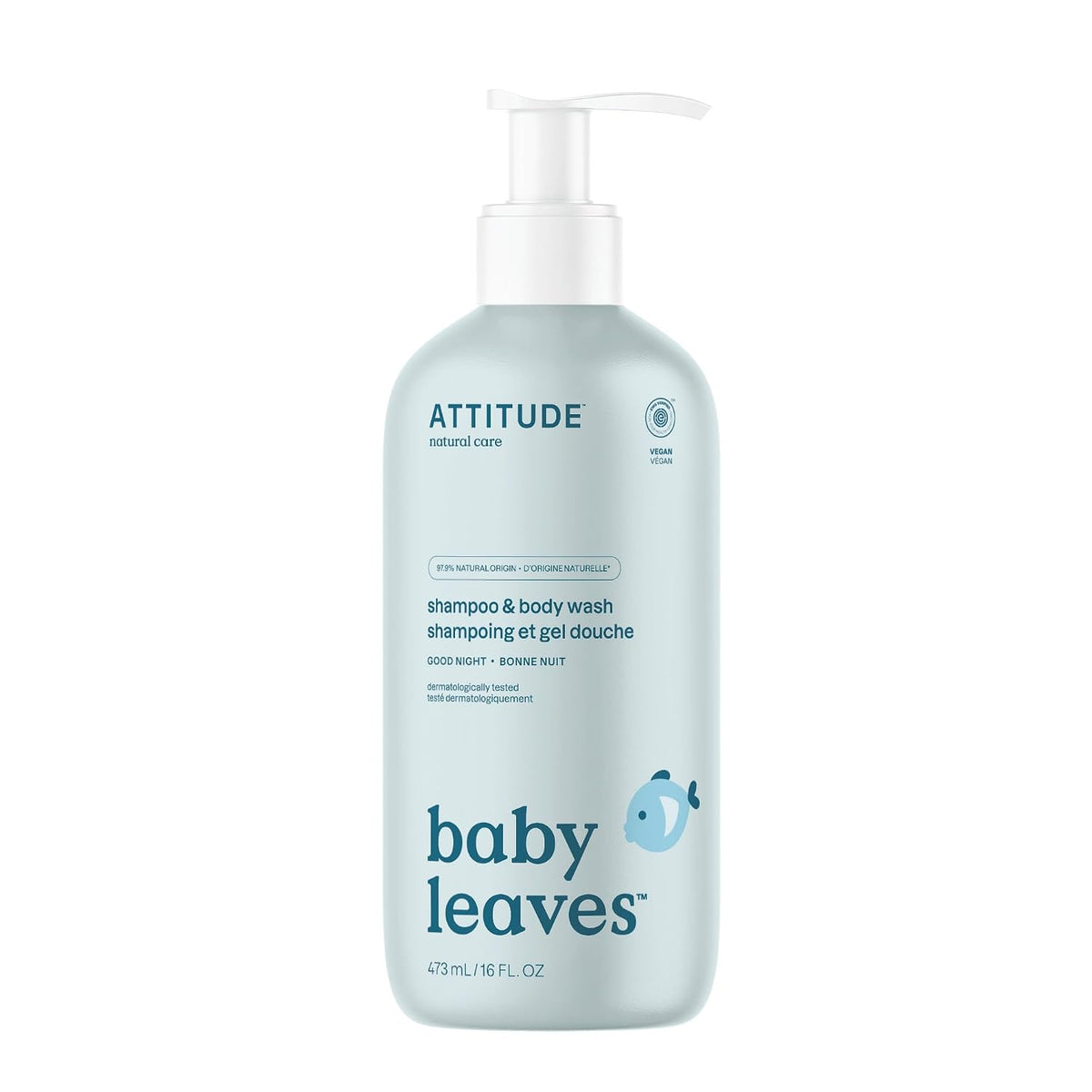 ATTITUDE Baby Shampoo, Body Wash & Soap 2-in-1, Good Night, 16 Fl Oz