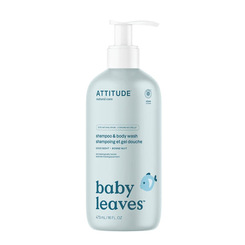 ATTITUDE Baby Shampoo, Body Wash & Soap 2-in-1, Good Night, 16 Fl Oz