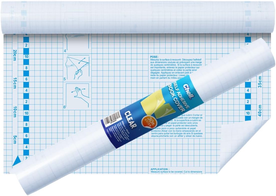 Chell Clear Contact Paper for Books, Adhesive Book Cover, 17.5 in x 30 ft
