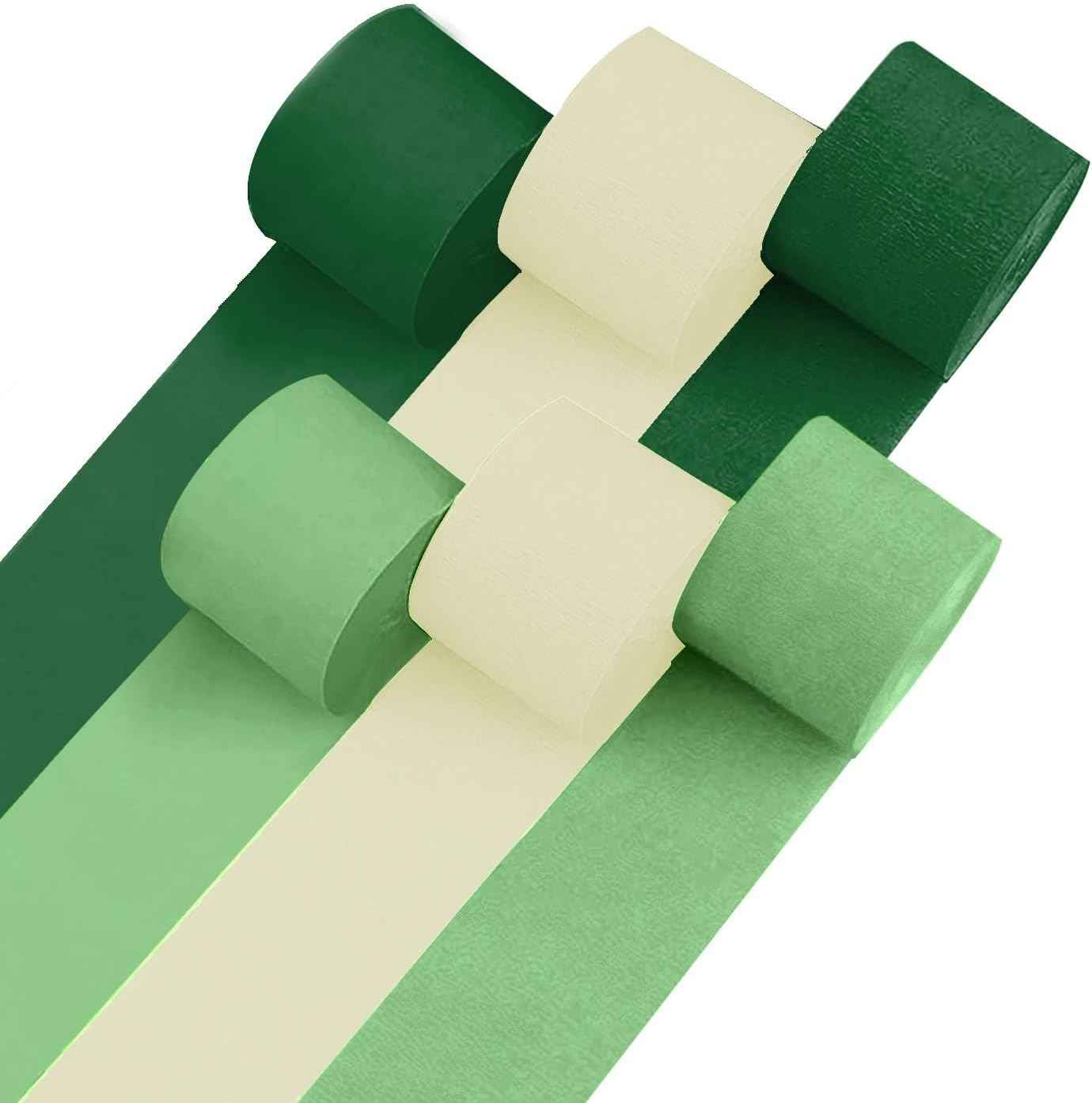 6 Green & White Crepe Paper Streamers, 492ft Pack of Party Decorations
