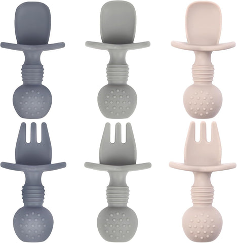 Eascrozn Baby Utensils, 6 Pack Silicone Forks and Spoons Set, BPA Free