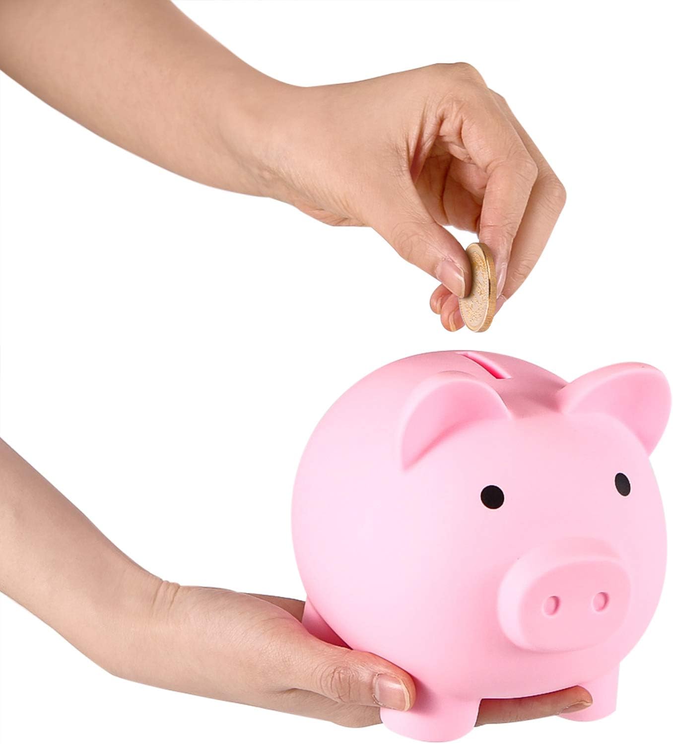 PJDRLLC Piggy Bank, Unbreakable Plastic Money Bank, Coin Bank for Girls and Boys, Medium Size Piggy Banks, Practical Gifts for Birthday, Easter, Christmas (Pink)