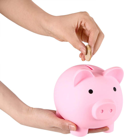 PJDRLLC Piggy Bank, Unbreakable Plastic Money Bank, Coin Bank for Girls and Boys, Medium Size Piggy Banks, Practical Gifts for Birthday, Easter, Christmas (Pink)