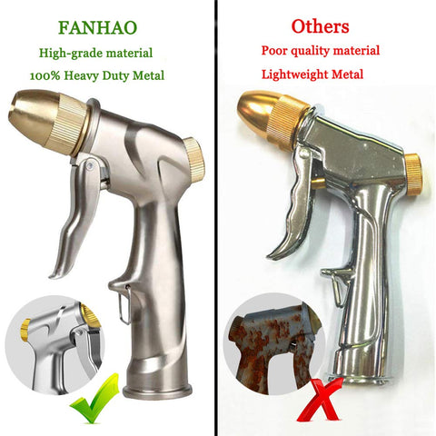 FANHAO Upgraded Garden Hose Nozzle Sprayer, 100% Heavy Duty Metal Handheld Water Nozzle High Pressure in 4 Spraying Modes for Hand Watering Plants and Lawn, Car Washing, Patio and Pet