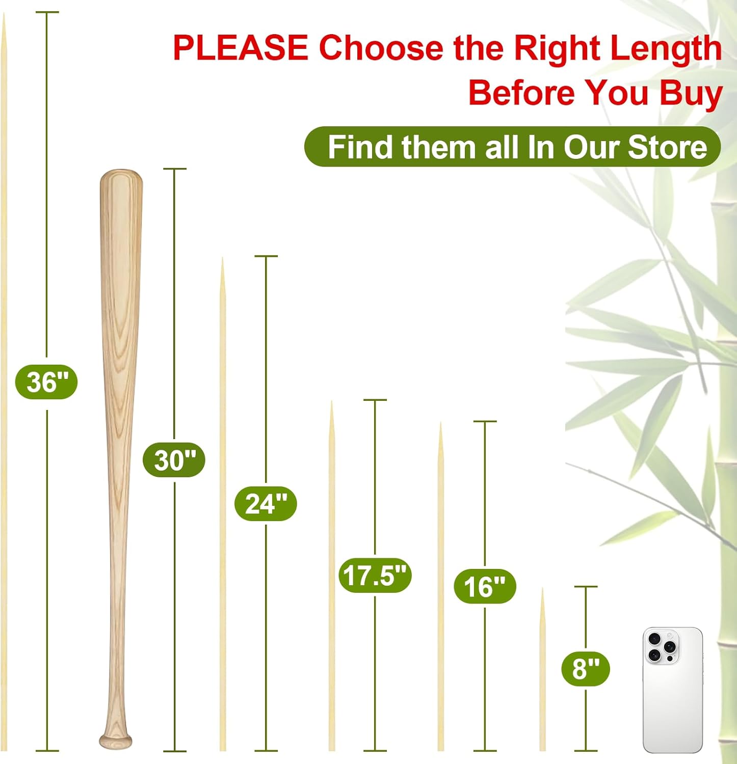 Bamboo Smores Sticks (50 Pcs), 17.5" Marshmallow Roasting Sticks for Fire Pit, 5mm Heavy Duty Wooden Skewers for Smore Hot Dog Barbecue Thick Sticks for Campfire Grilling Camping Bonfire
