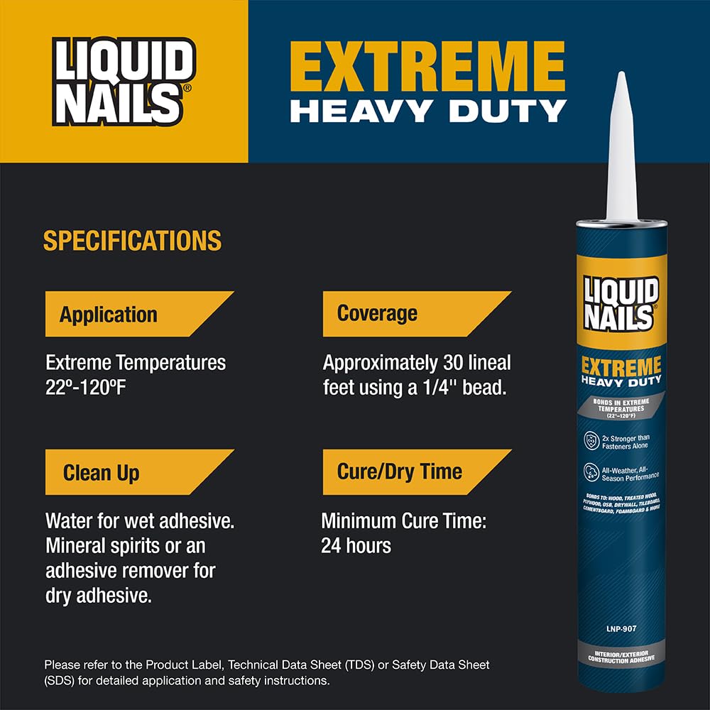 Liquid Nails Extreme Heavy Duty 10 oz. White Latex-Based Interior/Exterior Construction Adhesive Low VOC, 12 Pack