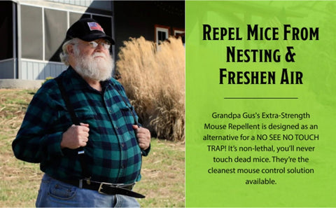 Grandpa Gus's Extra-Strength Mouse Repellent Pouches, Cinnamon/Peppermint Oils Repel Mice from Nesting & Freshen Air in Car/RV/Boat/Garage/Shed/Cabin (Pack of 4)