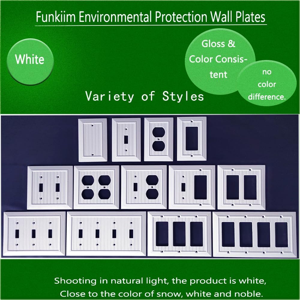 Pure White Classic Beadboard Wall Plates,Light Switch Covers,Electrical Outlet Covers, Switch Plates of Various Combination, Nature Bamboo Fiber Wall plate (1 Gang Toggle 4 Pack)
