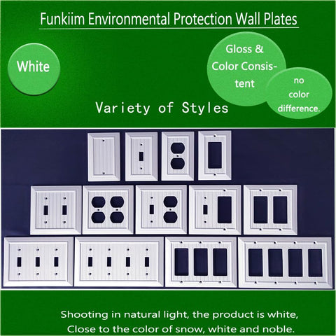 Pure White Classic Beadboard Wall Plates,Light Switch Covers,Electrical Outlet Covers, Switch Plates of Various Combination, Nature Bamboo Fiber Wall plate (1 Gang Toggle 4 Pack)