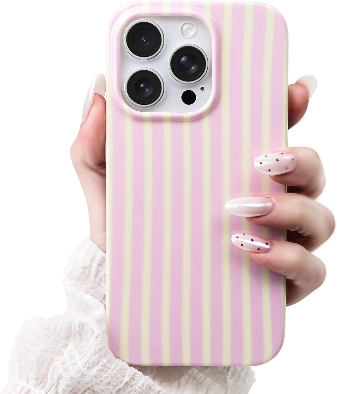 Cute Striped Case for iPhone 15 Pro 6.1",Pink/Yellow