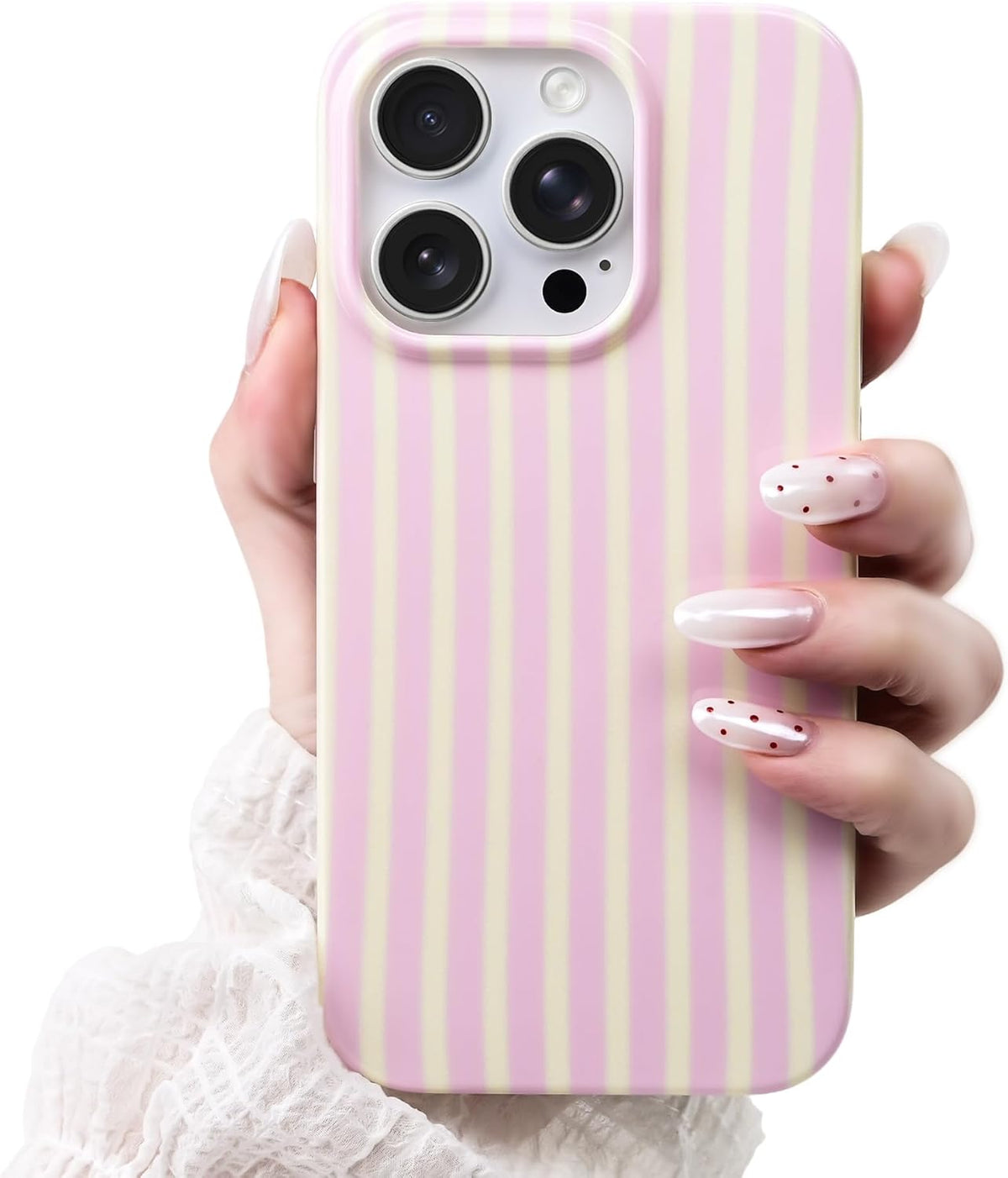 Cute Striped Case for iPhone 15 Pro 6.1",Pink/Yellow
