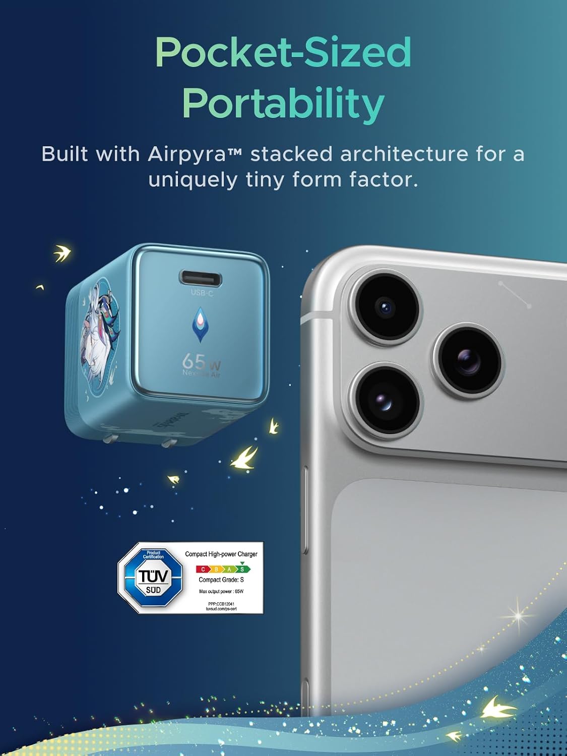 UGREEN Nexode Air 65W USB C Charger Honkai: Star Rail Edition, Glacier Blue