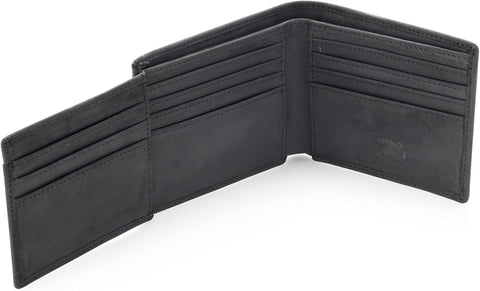 Stealth Mode Leather Bifold Wallet for Men - RFID Blocking, 11 Card Slots, Gift Box