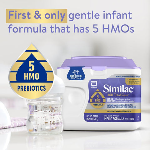 Similac 360 Total Care Gentle Comfort Baby Formula, Easy-to-Digest Formula, Has 5 HMO Prebiotics, Powder Infant Formula, 20.1-oz Tub